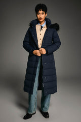 Long Puffer Coat with Hood Fur - Orolay, #color_Blueprint