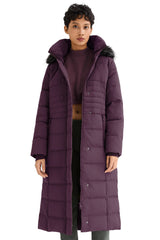 Long Puffer Coat with Hood Fur - Orolay, #color_Magenta Purple