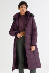 Long Puffer Coat with Hood Fur - Orolay, #color_Magenta Purple