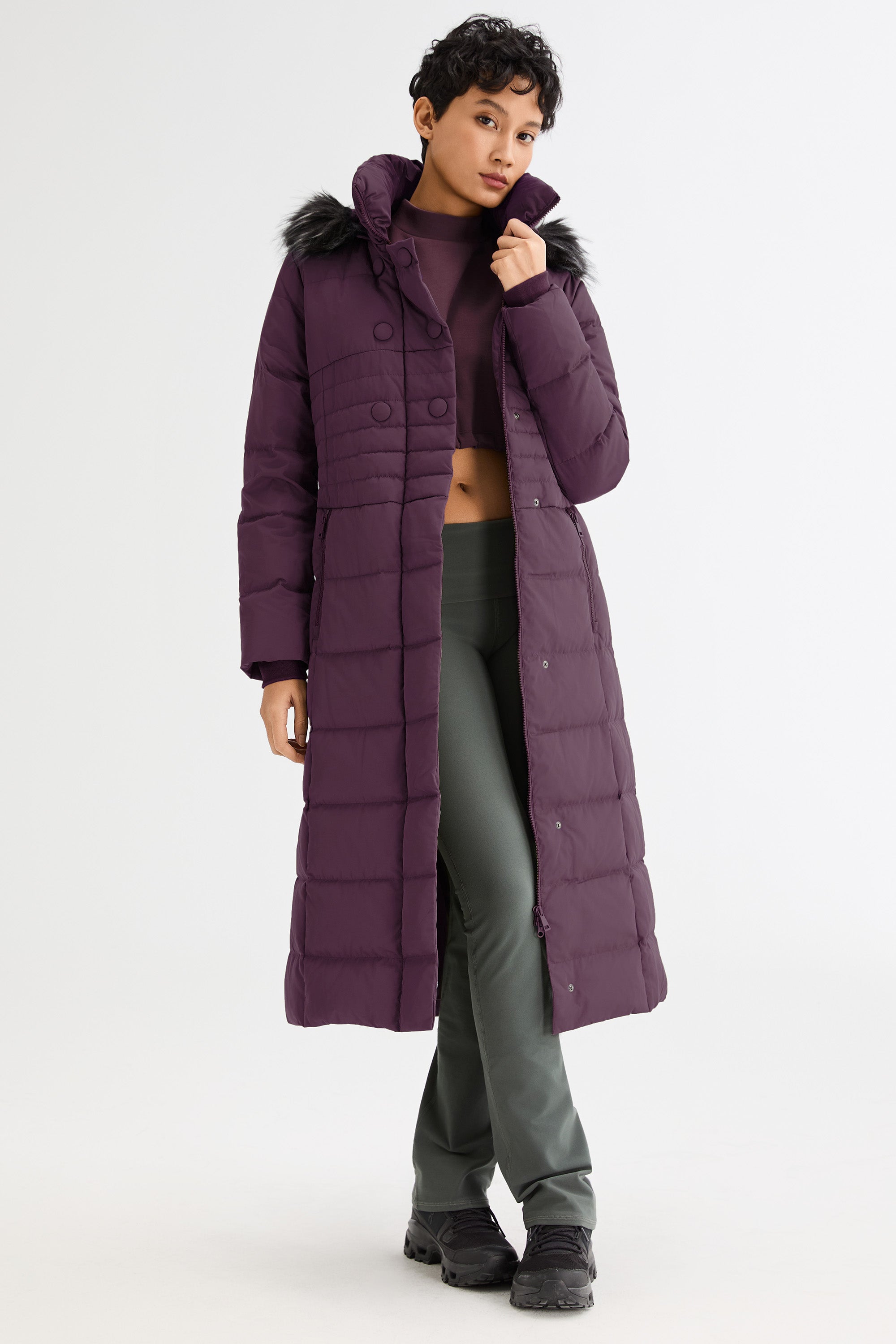 Long Puffer Coat with Hood Fur - Orolay, #color_Magenta Purple
