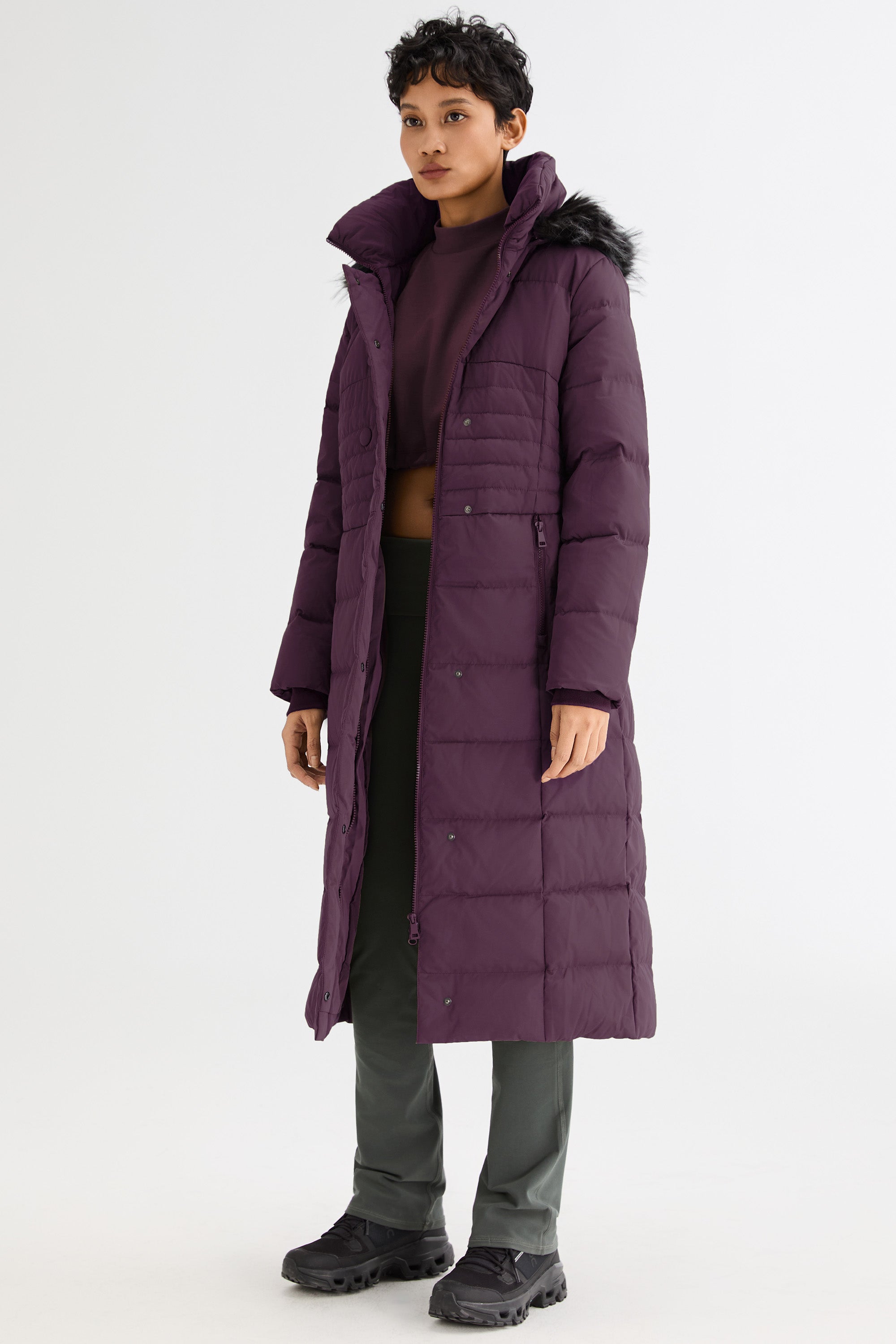 Long Puffer Coat with Hood Fur - Orolay, #color_Magenta Purple