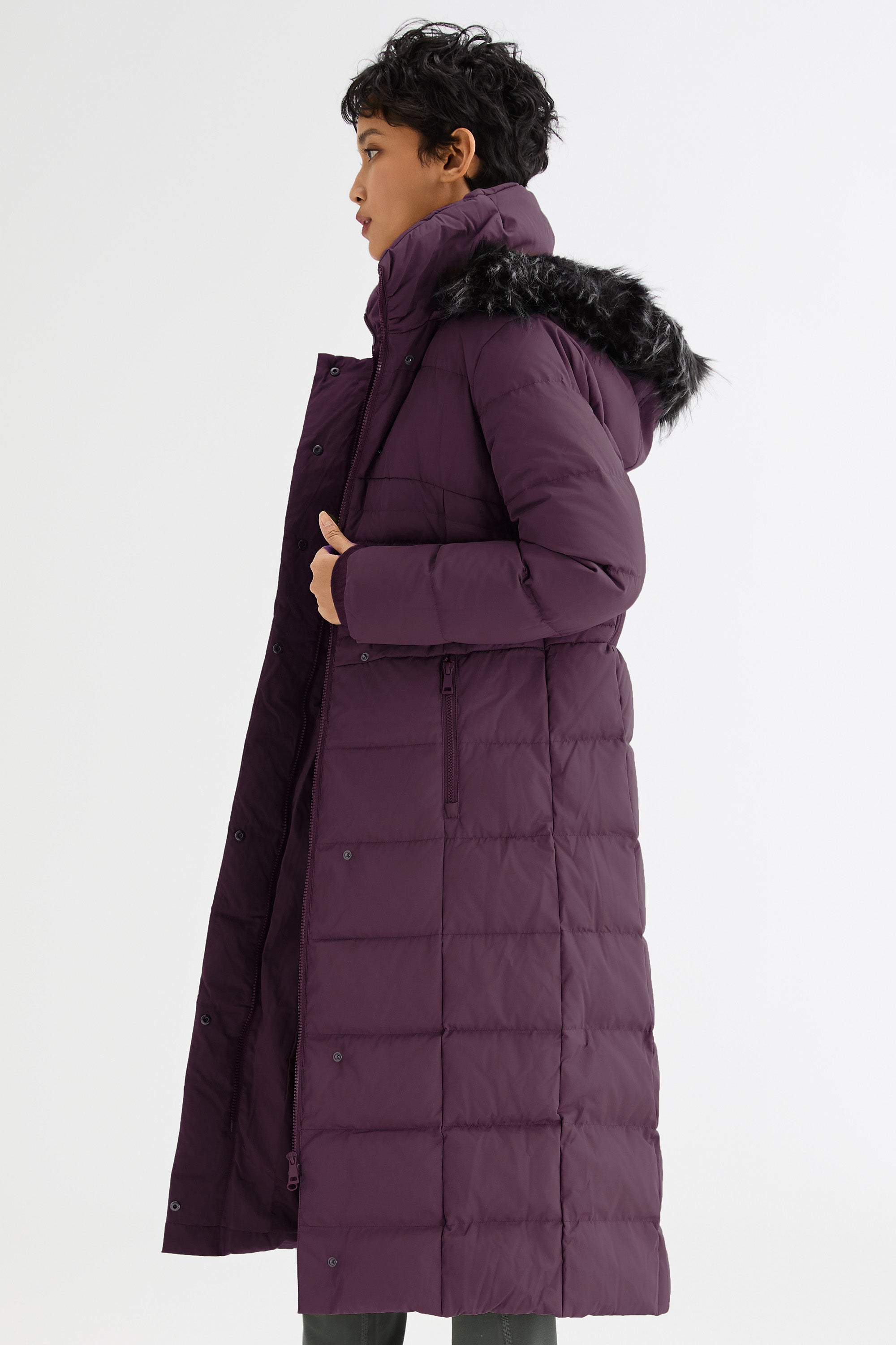 Long Puffer Coat with Hood Fur - Orolay, #color_Magenta Purple
