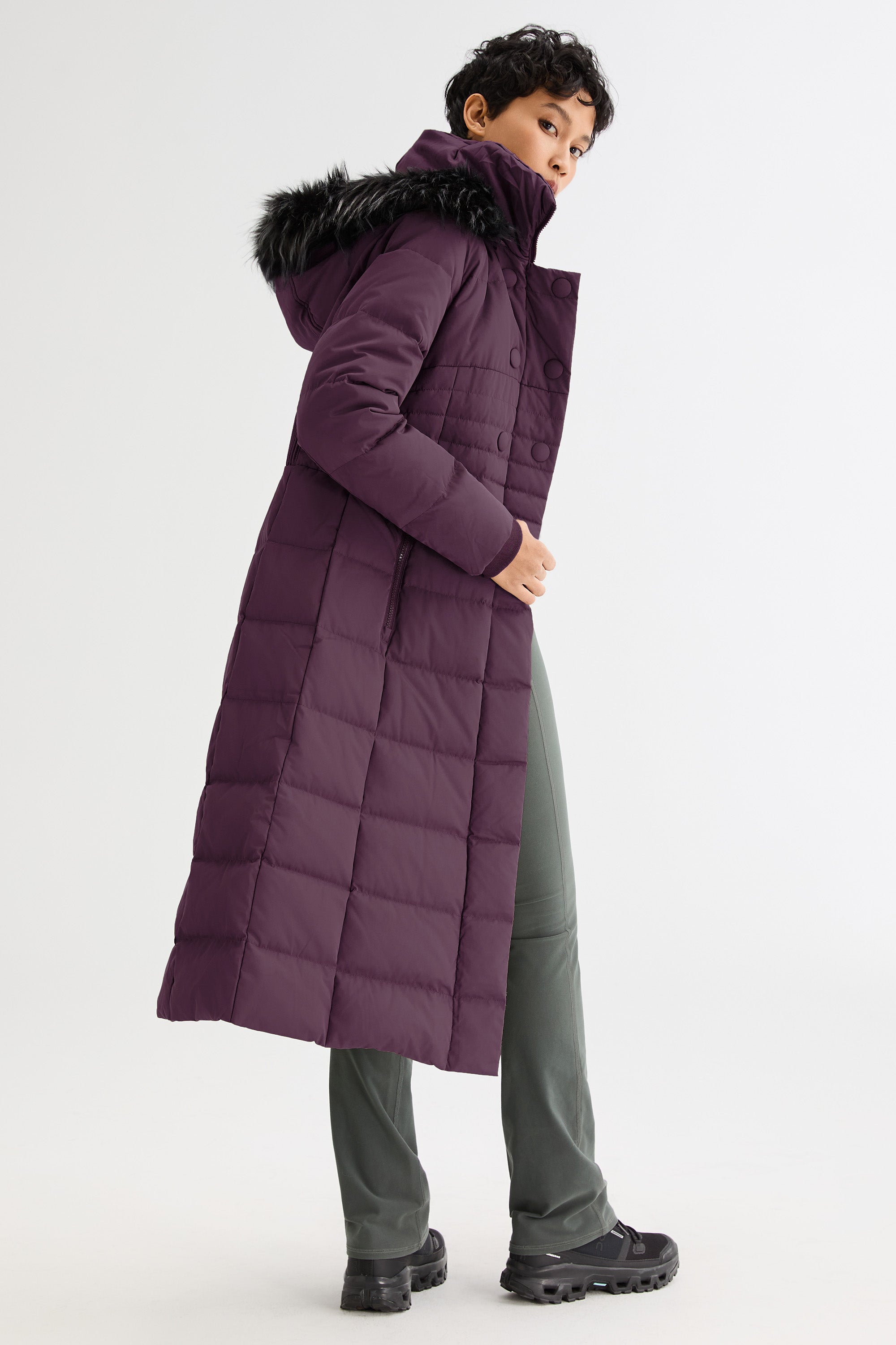 Long Puffer Coat with Hood Fur - Orolay, #color_Magenta Purple