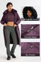 Long Puffer Coat with Hood Fur - Orolay, #color_Magenta Purple