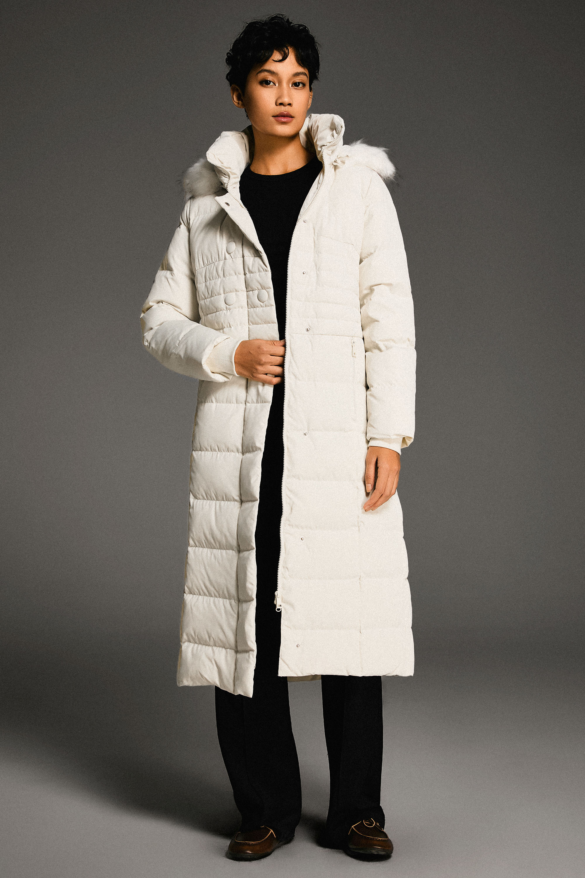 Long Puffer Coat with Hood Fur - Orolay, #color_off-White
