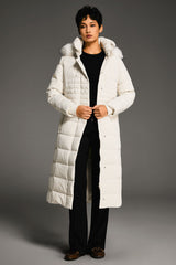 Long Puffer Coat with Hood Fur - Orolay, #color_off-White