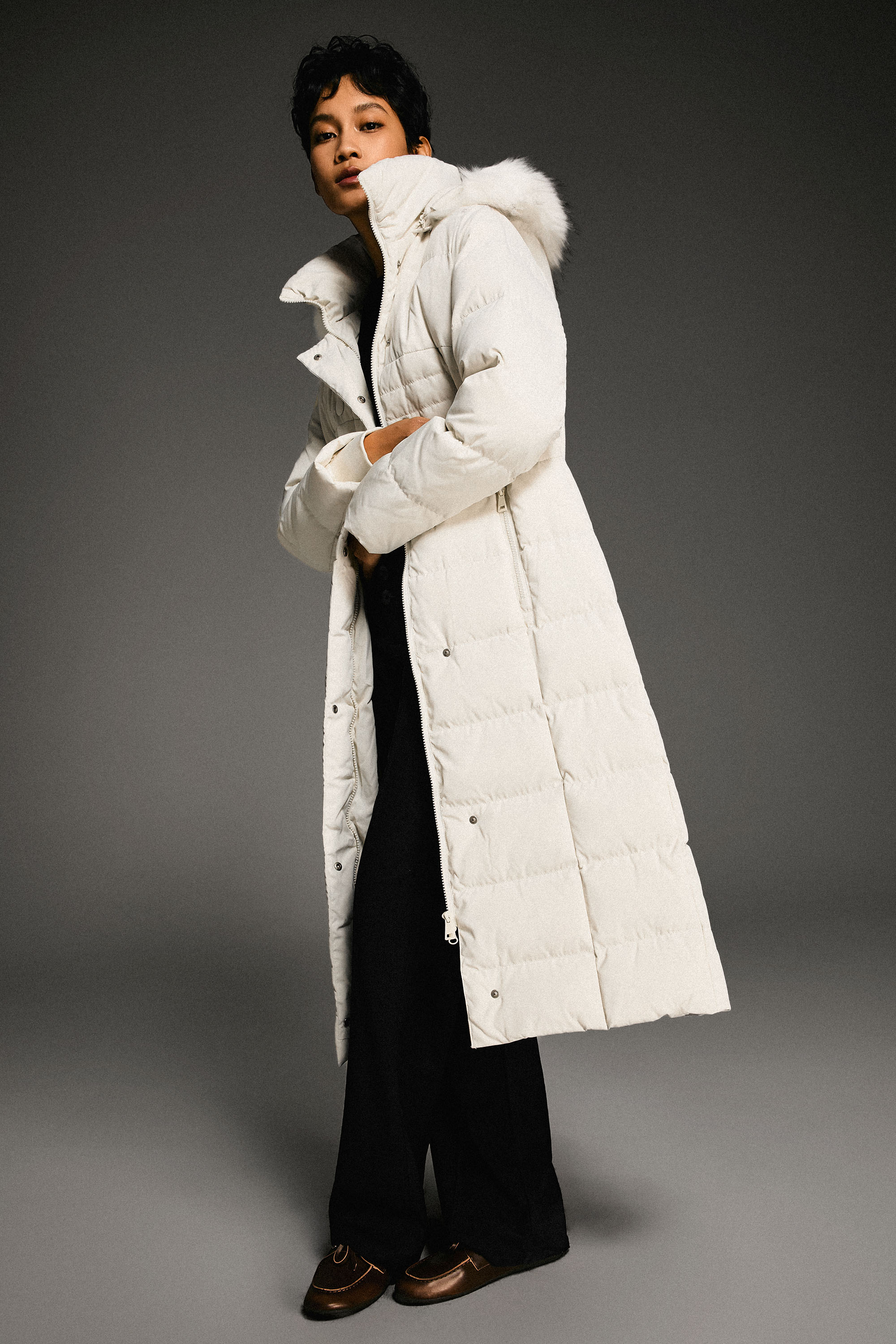 Long Puffer Coat with Hood Fur - Orolay, #color_off-White
