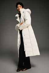 Long Puffer Coat with Hood Fur - Orolay, #color_off-White