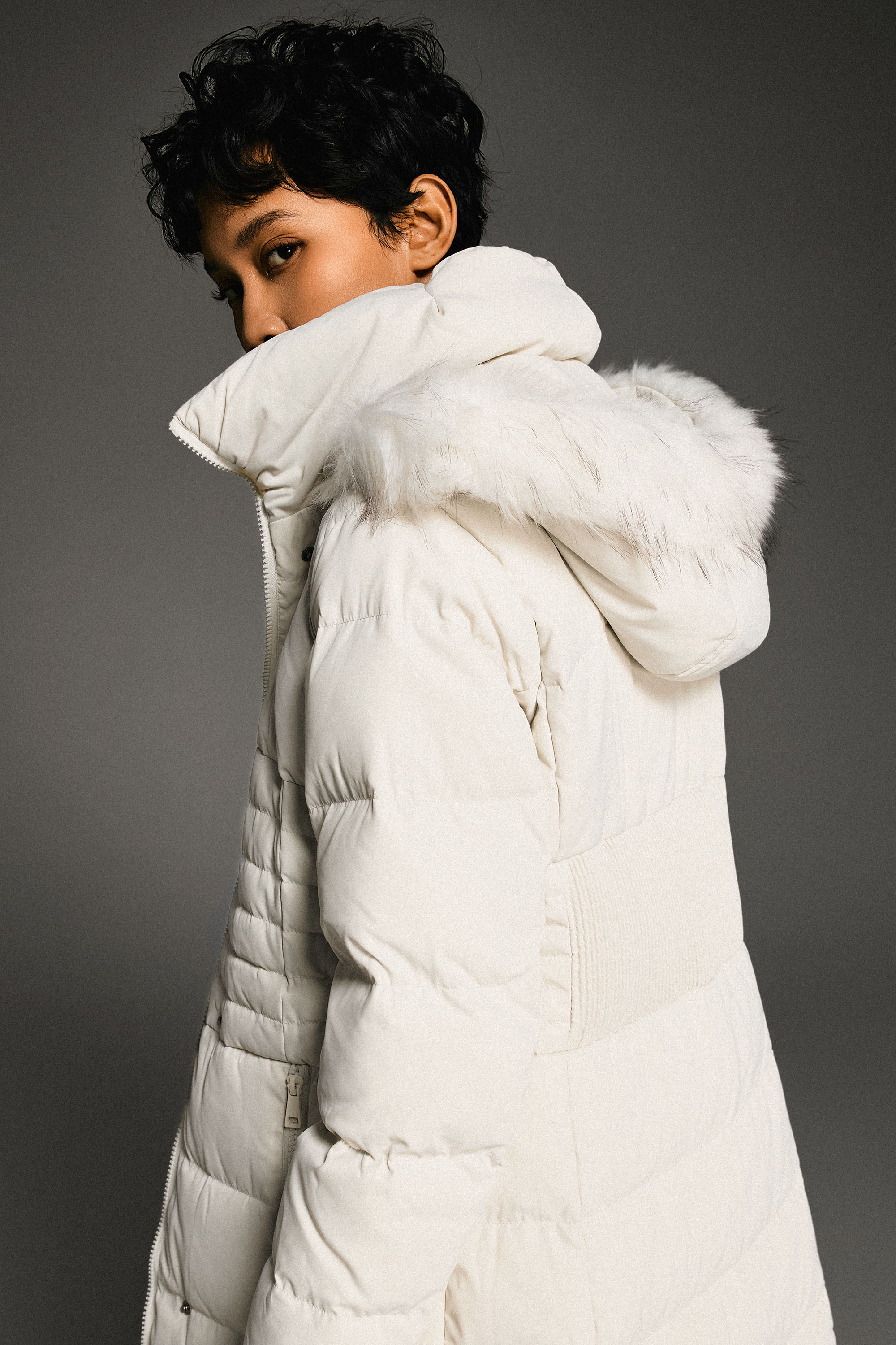 Long Puffer Coat with Hood Fur - Orolay, #color_off-White