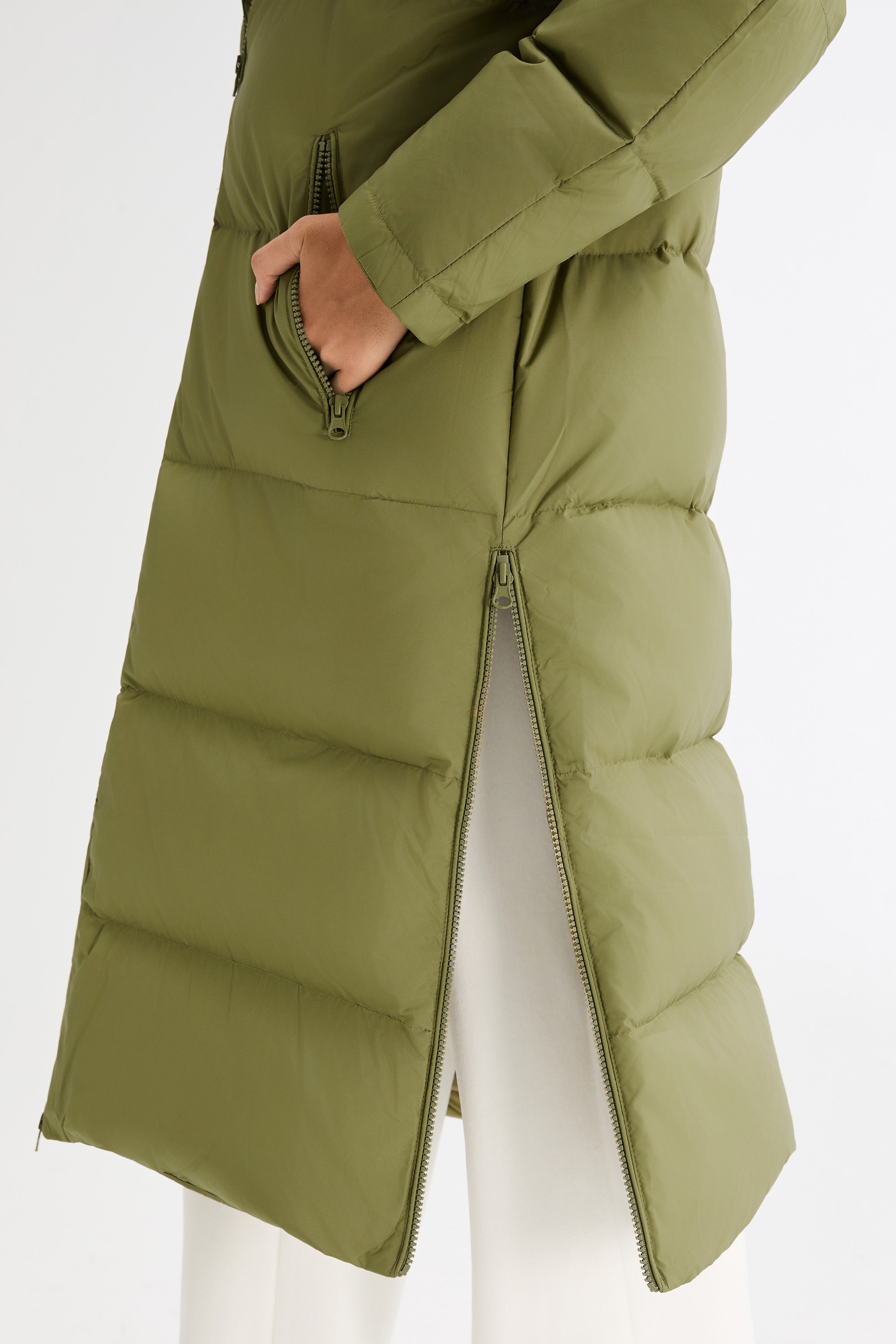 Orolay-Long Puffer Down Jacket with Hem Slit-#color_Peat Moss