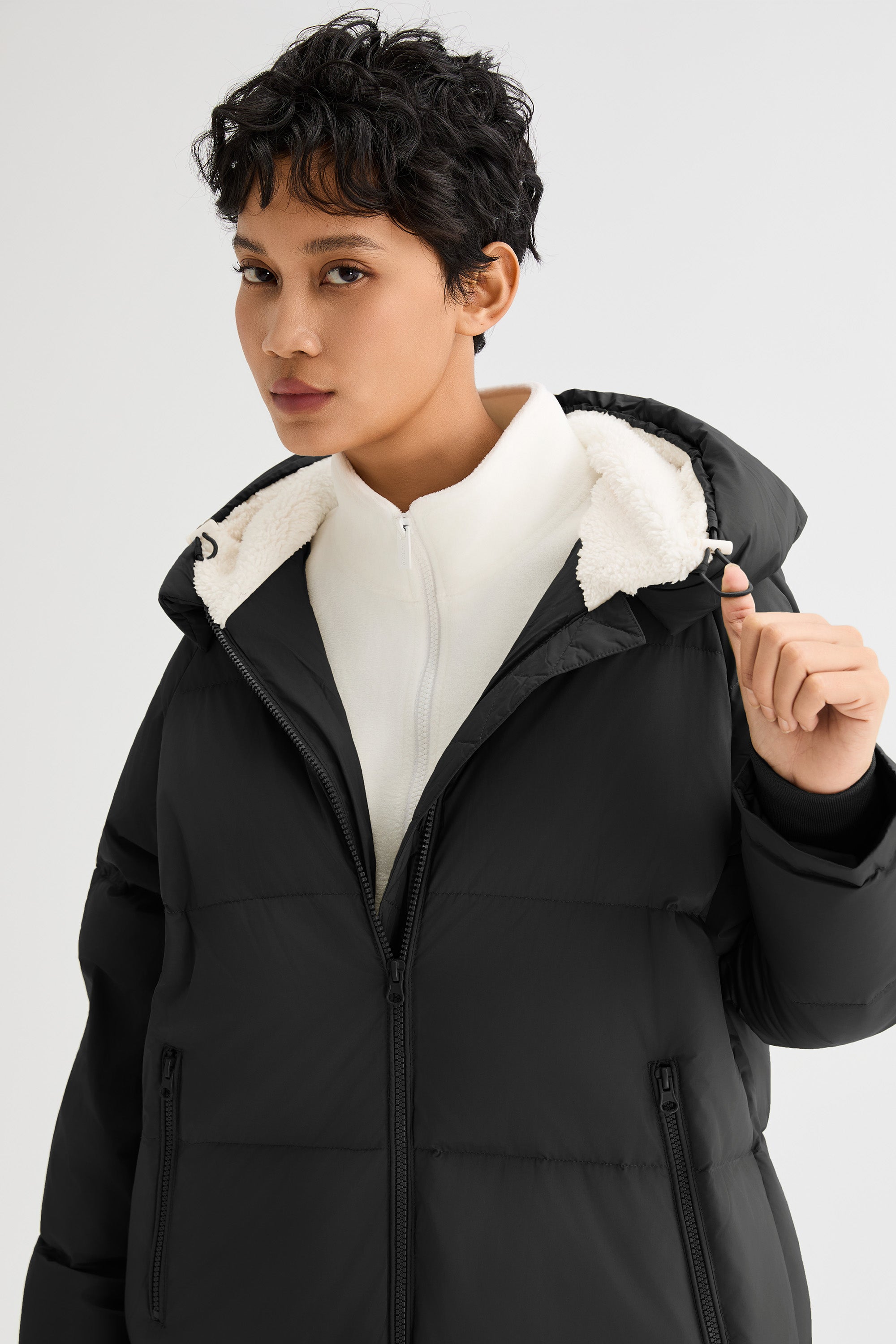 Orolay-Long Puffer Down Jacket with Hem Slit-#color_Black
