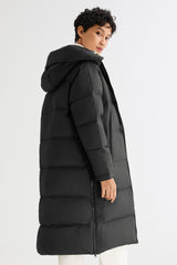 Orolay-Long Puffer Down Jacket with Hem Slit-#color_Black