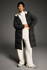 Orolay-Long Puffer Down Jacket with Hem Slit-#color_Black