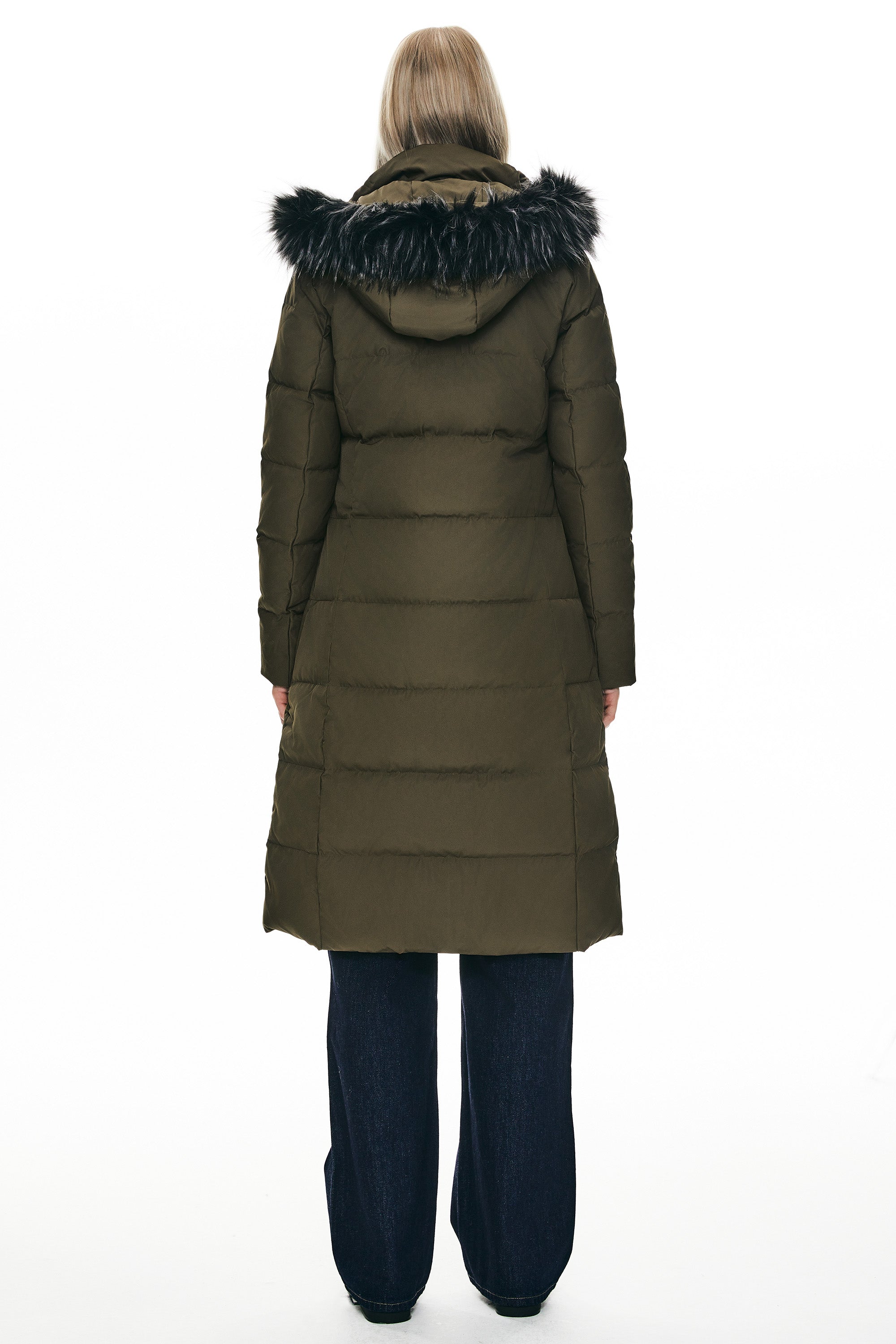Long Puffer Faux Fur Hood Down Coat - Orolay, #color_Sea Turtle