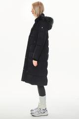 Long Puffer Faux Fur Hood Down Coat - Orolay, #color_Black