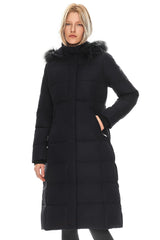 Long Puffer Faux Fur Hood Down Coat - Orolay, #color_Black