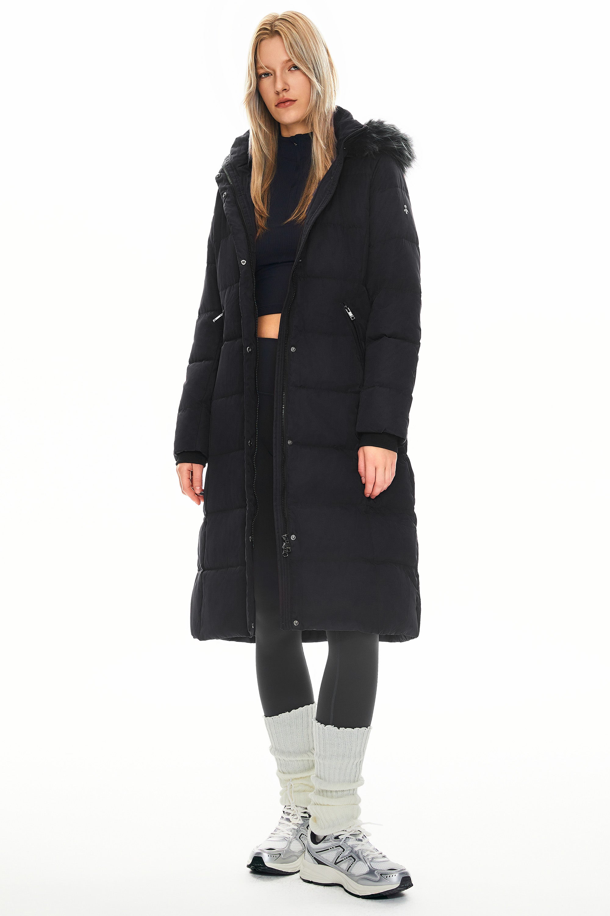 Long Puffer Faux Fur Hood Down Coat - Orolay, #color_Black