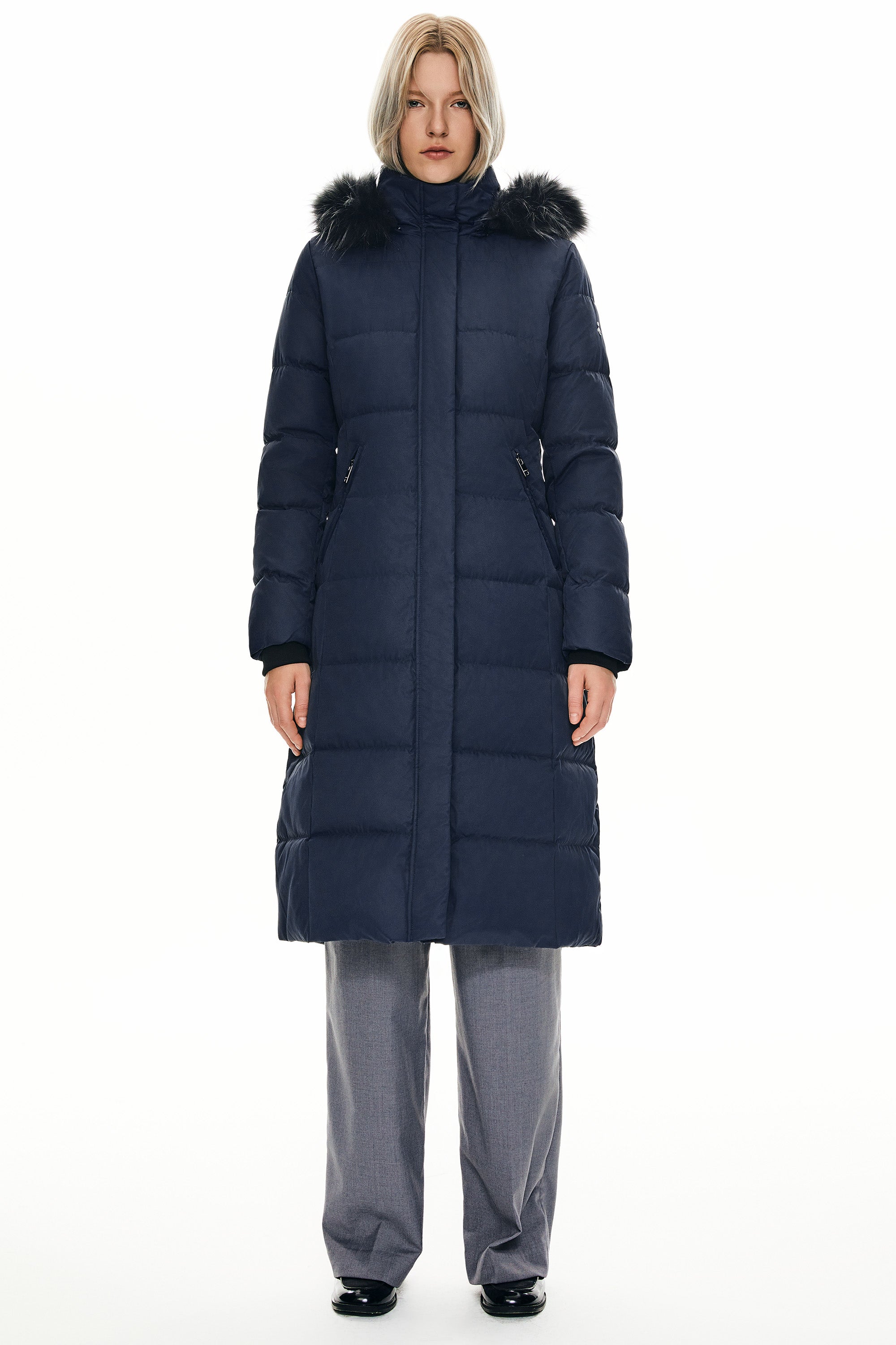 Long Puffer Faux Fur Hood Down Coat - Orolay, #color_Blueprint