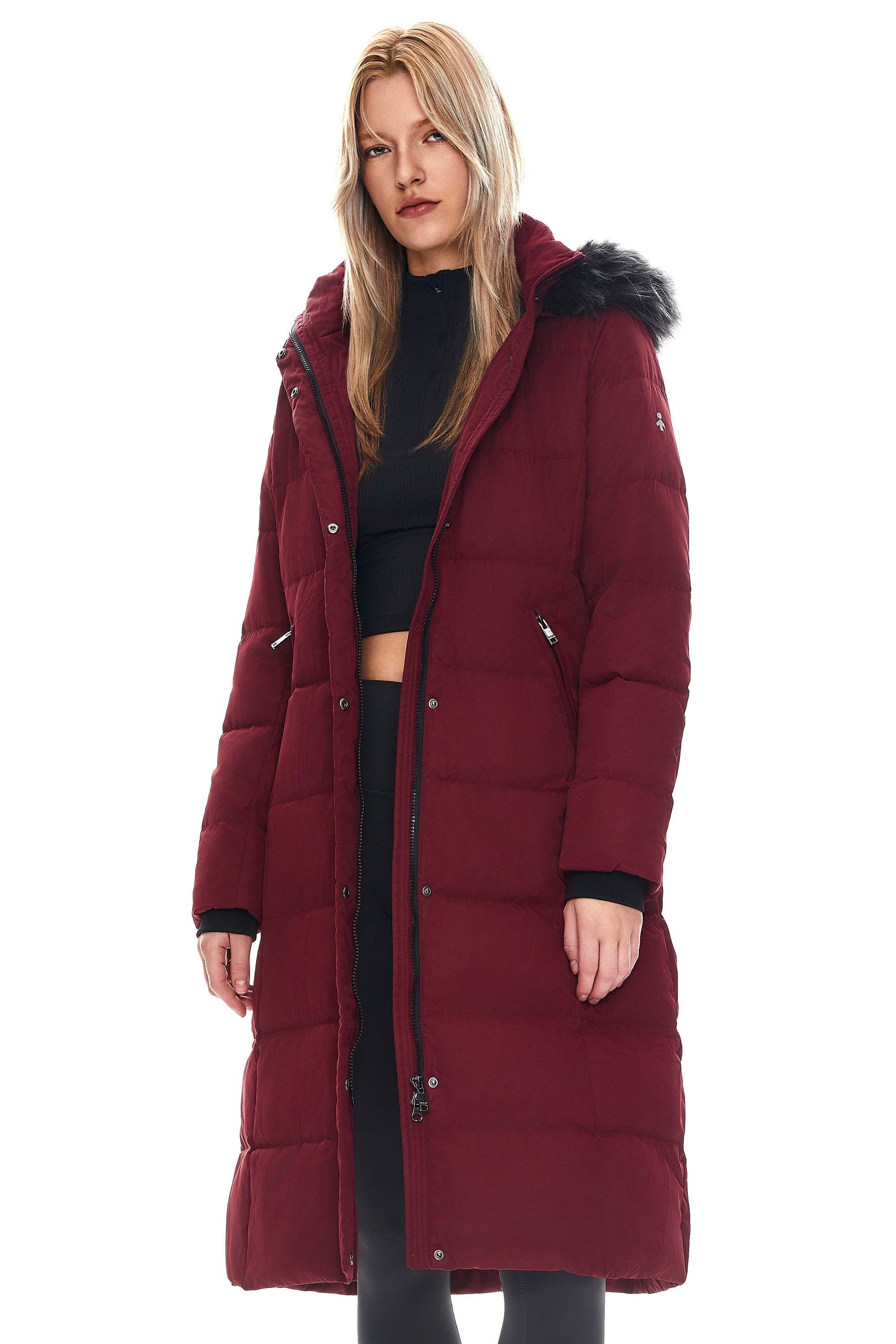 Long Puffer Faux Fur Hood Down Coat - Orolay, #color_Syrah