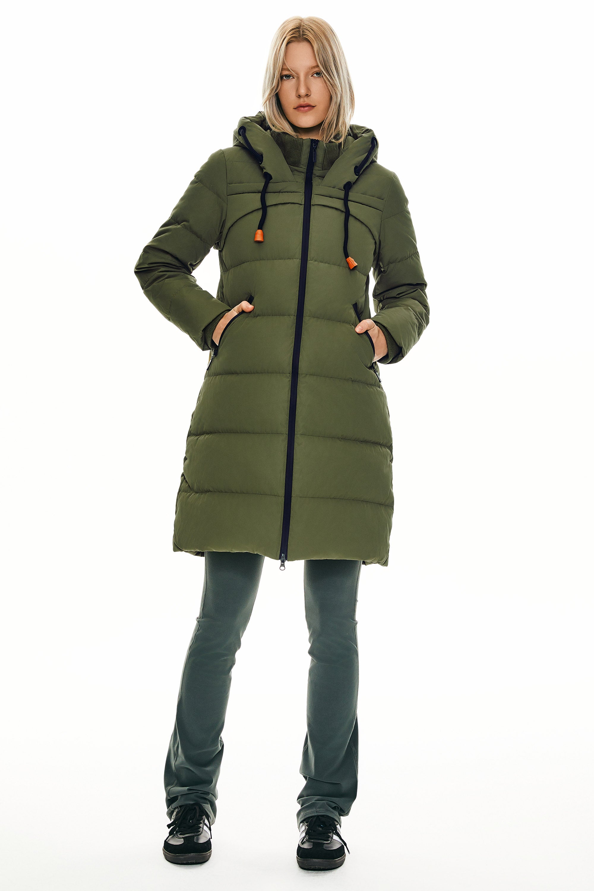 Orolay Long Thickened Hooded Down Jacket women #color_army green