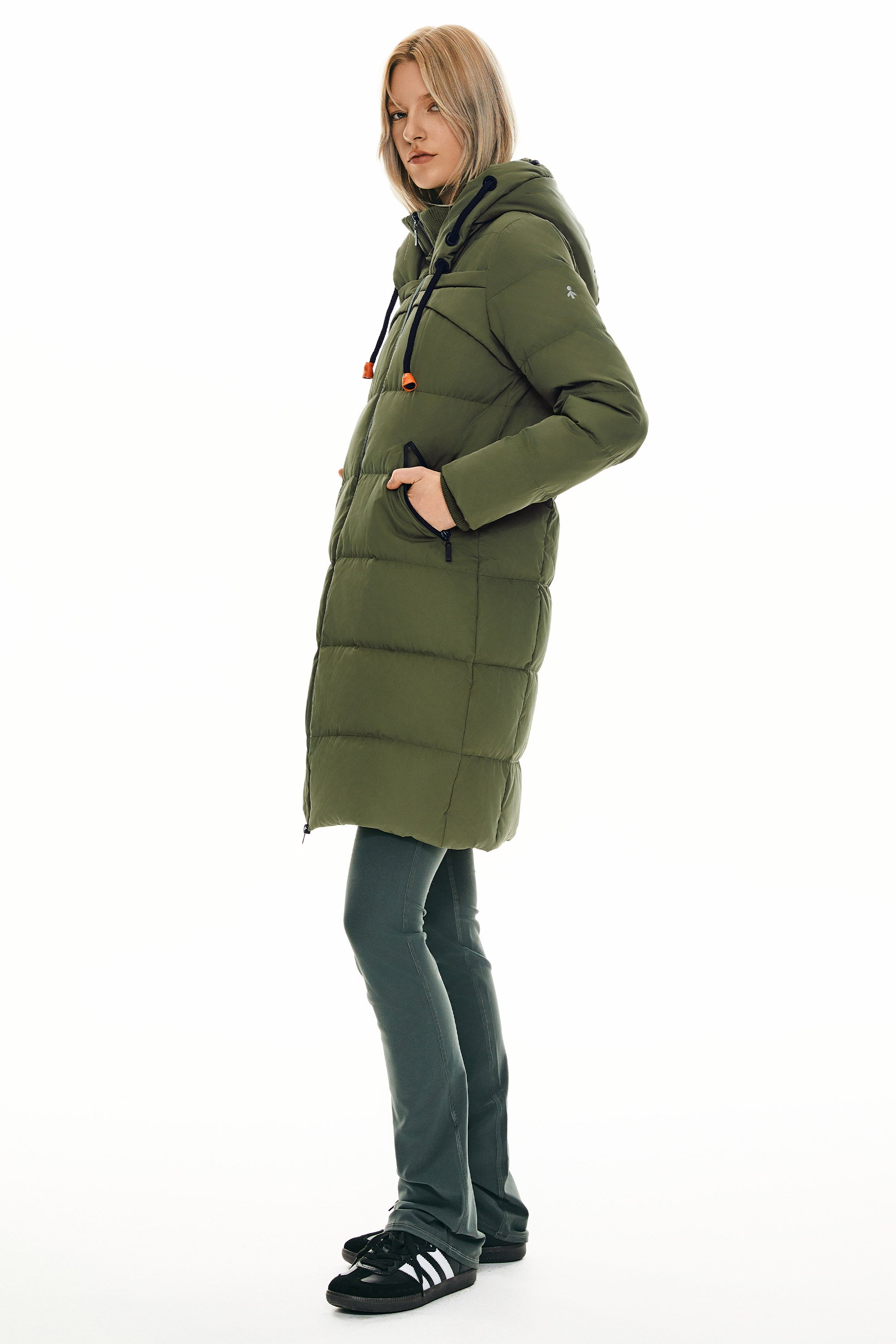 Orolay Long Thickened Hooded Down Jacket women #color_army green
