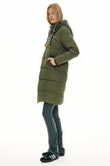 Orolay Long Thickened Hooded Down Jacket women #color_army green