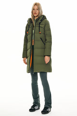 Orolay Long Thickened Hooded Down Jacket women #color_army green