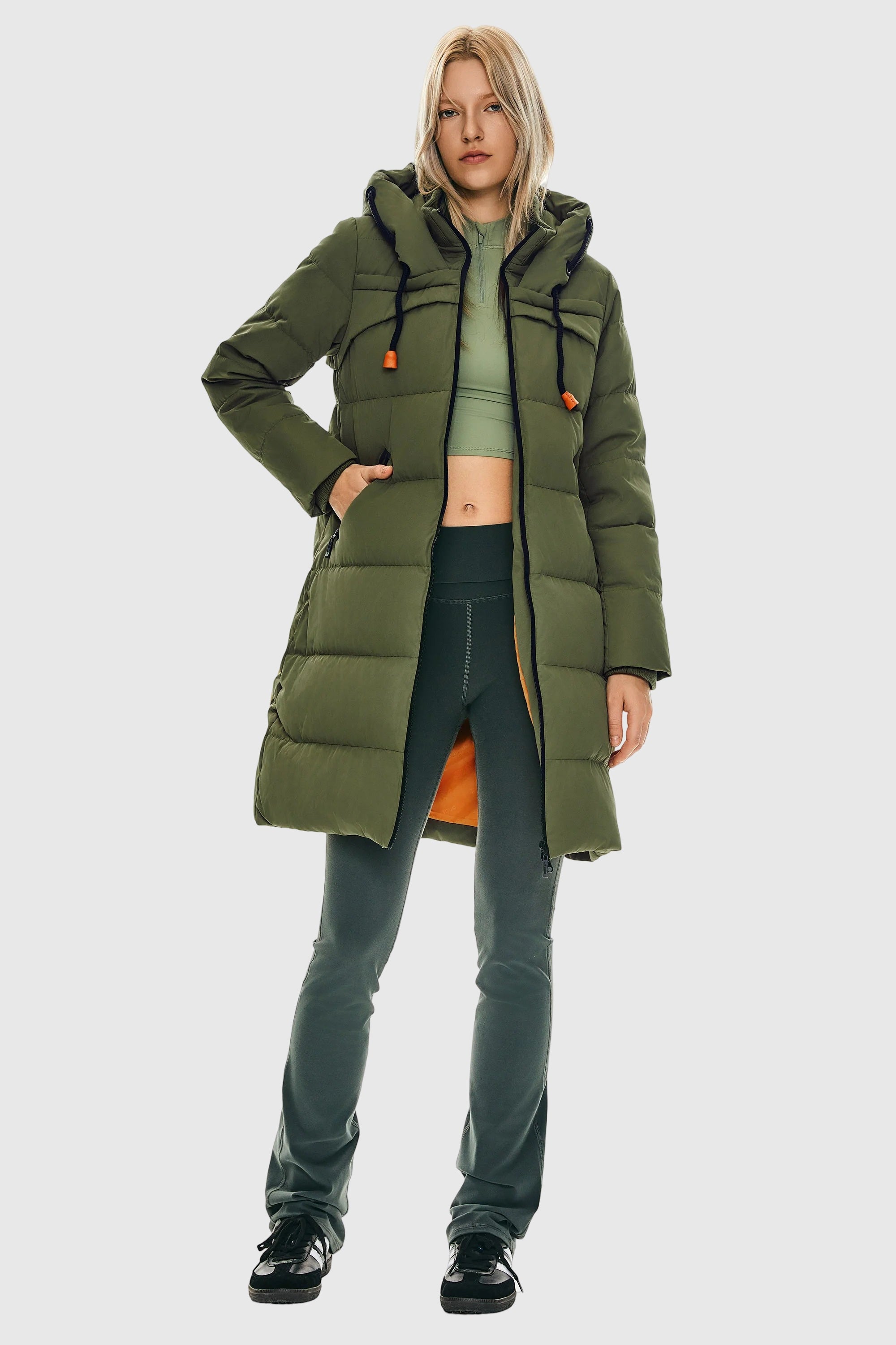 Orolay Long Thickened Hooded Down Jacket women #color_army green