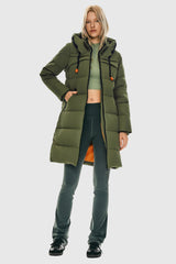Orolay Long Thickened Hooded Down Jacket women #color_army green