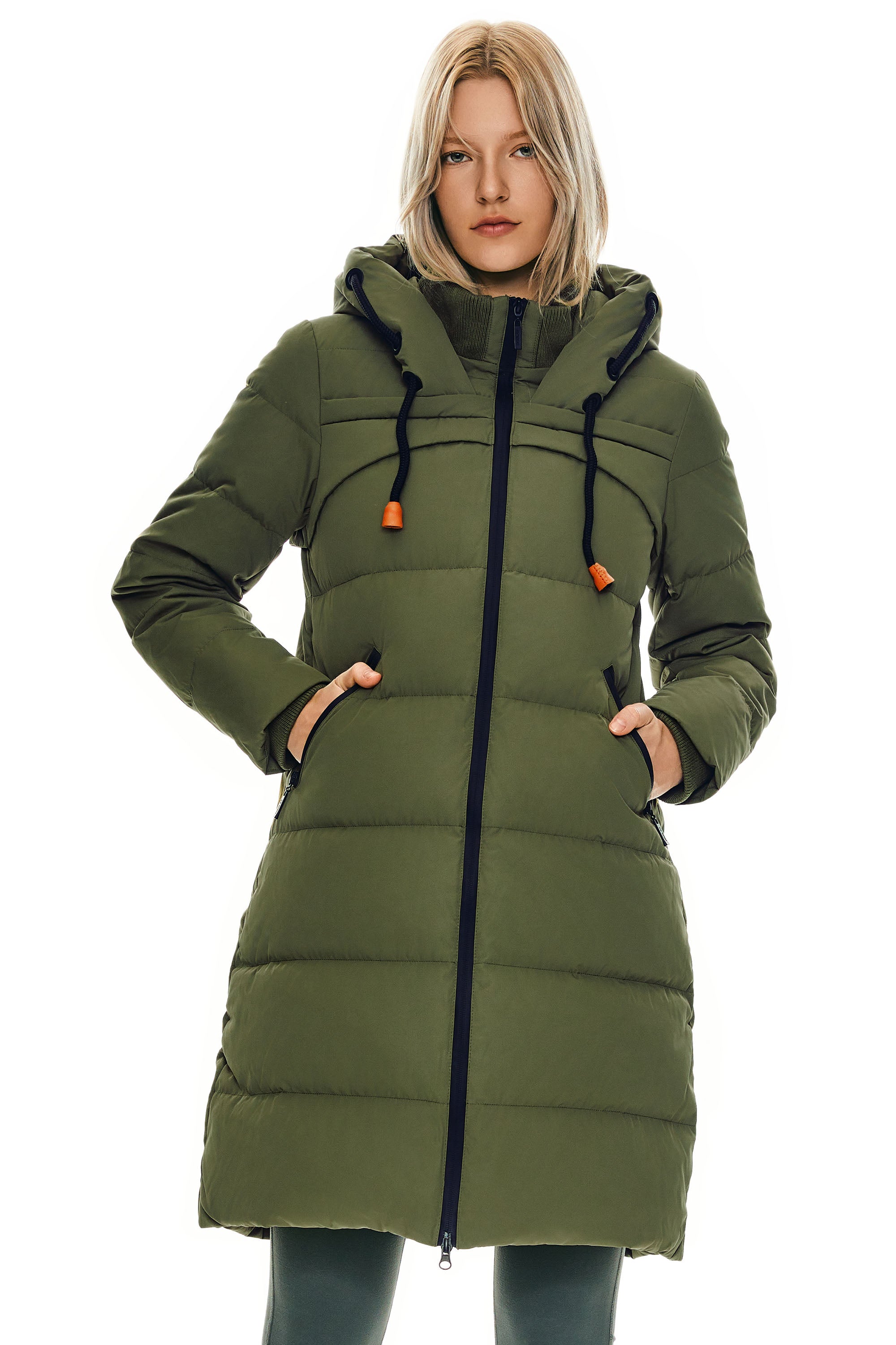 Orolay Long Thickened Hooded Down Jacket women #color_army green