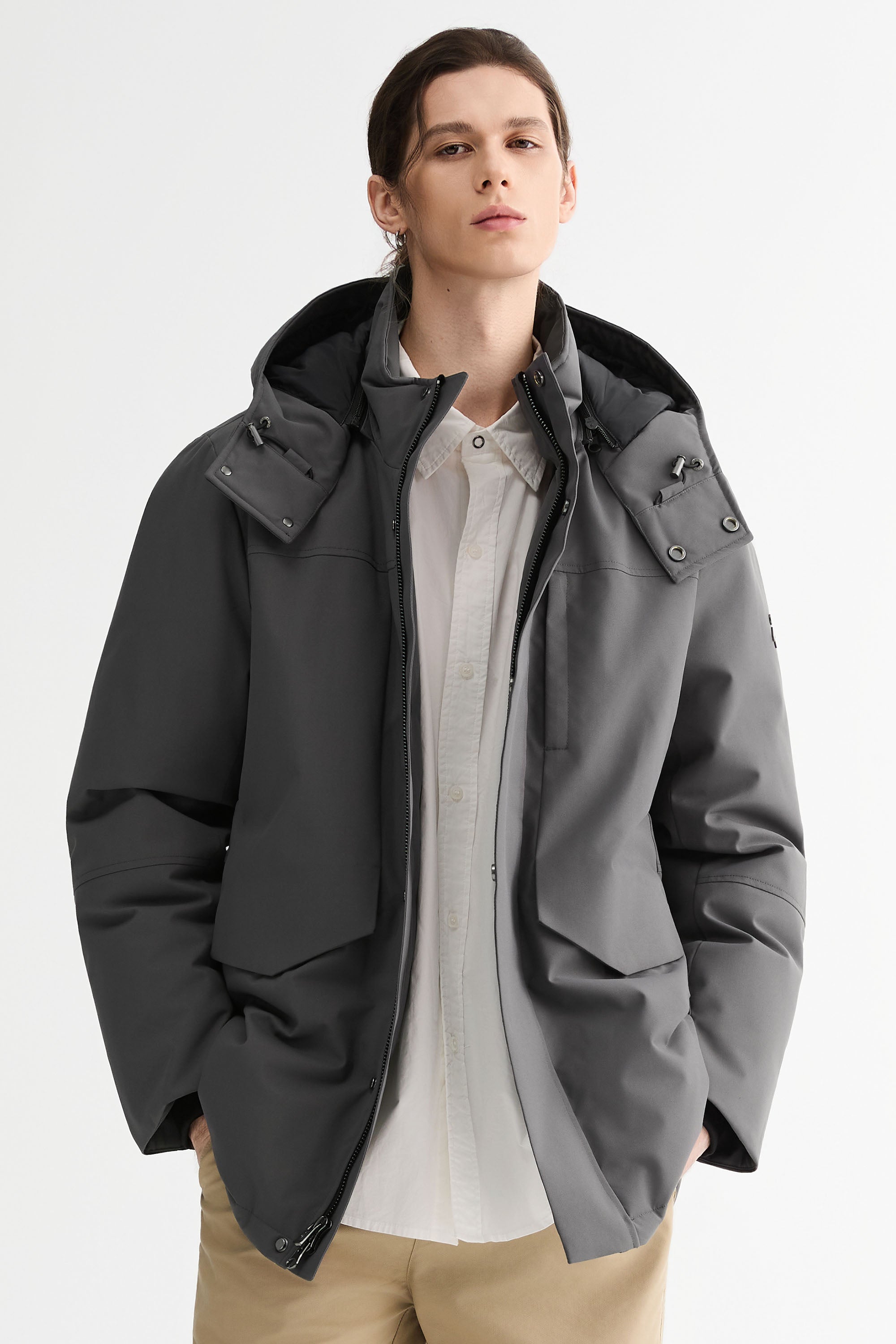 Mid-length Dual-Pocket Hooded Down Parka Jacket Orolay #color_gray
