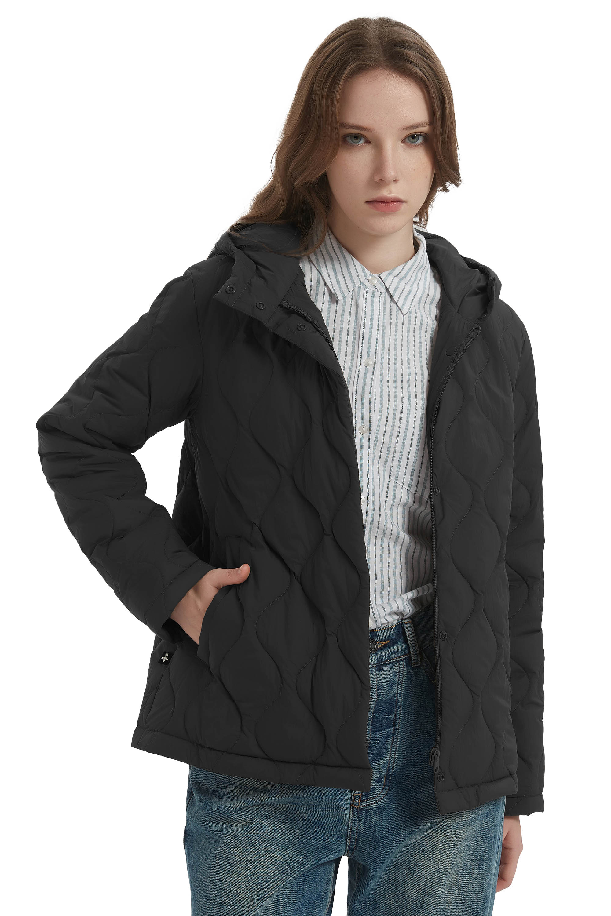 Orolay Quilted Down Jacket Lightweight Hooded #color_black