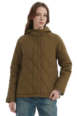 Orolay Quilted Down Jacket Lightweight Hooded #color_Coffee