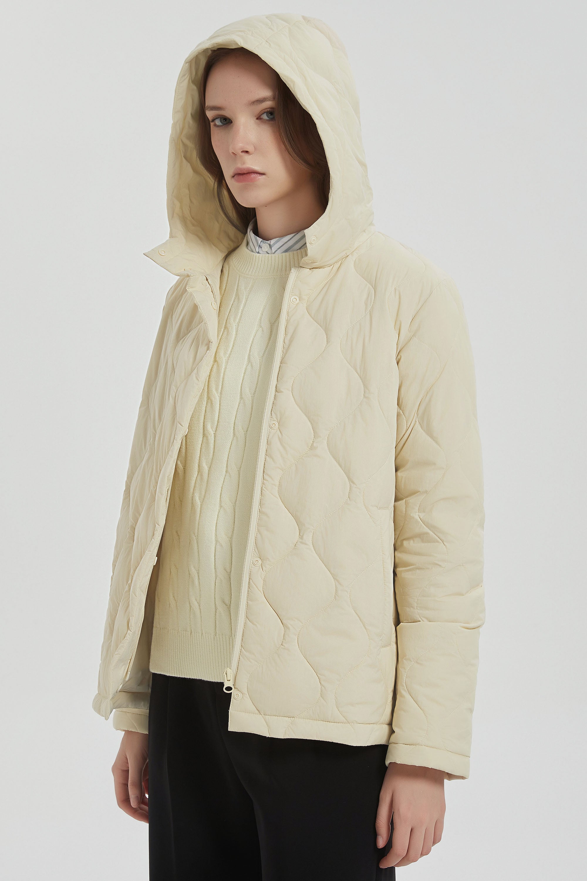 Orolay Quilted Down Jacket Lightweight Hooded #color_Beige