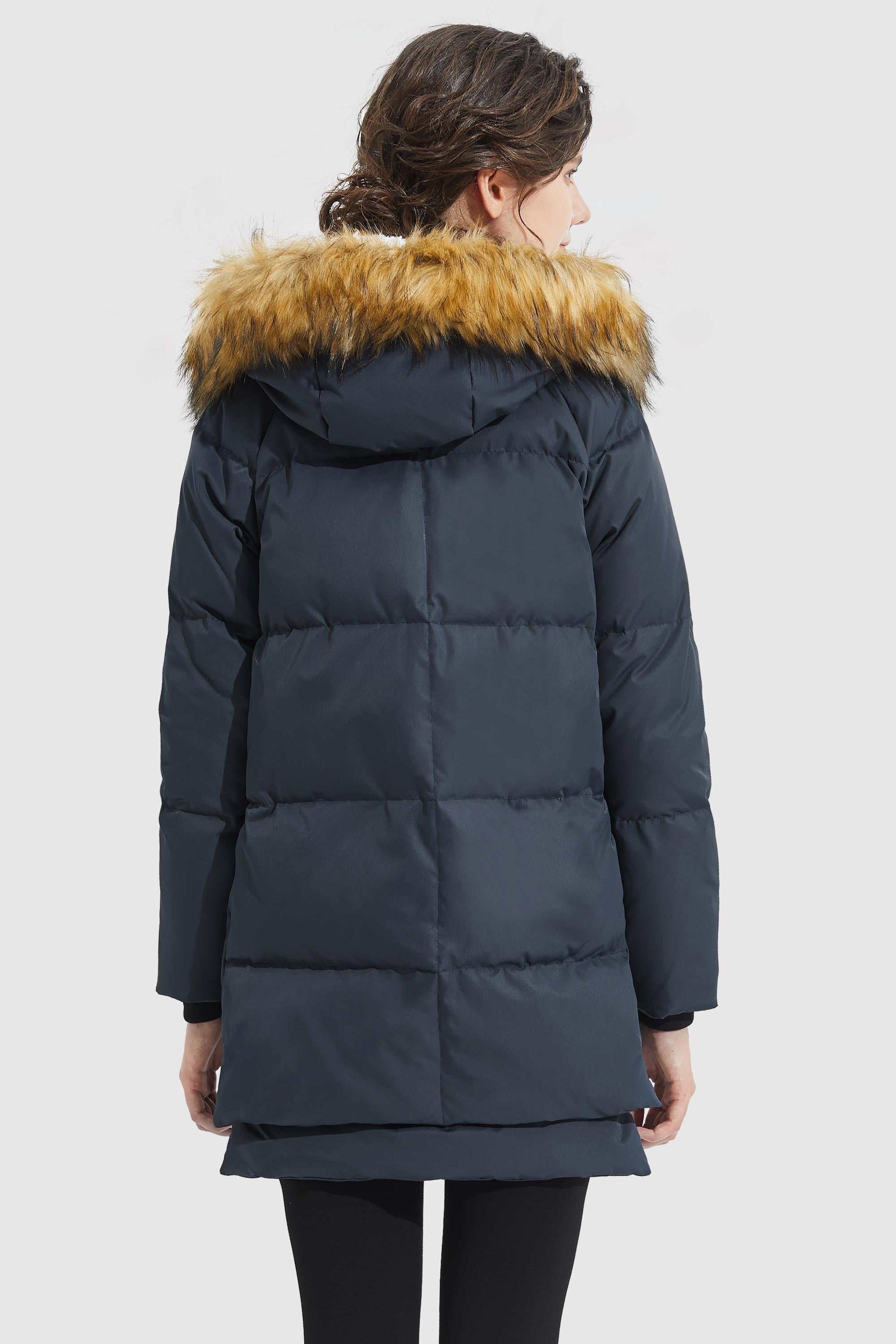Orolay 092 Classics Thickened Down Jacket with Faux Fur Hood women #color_navy
