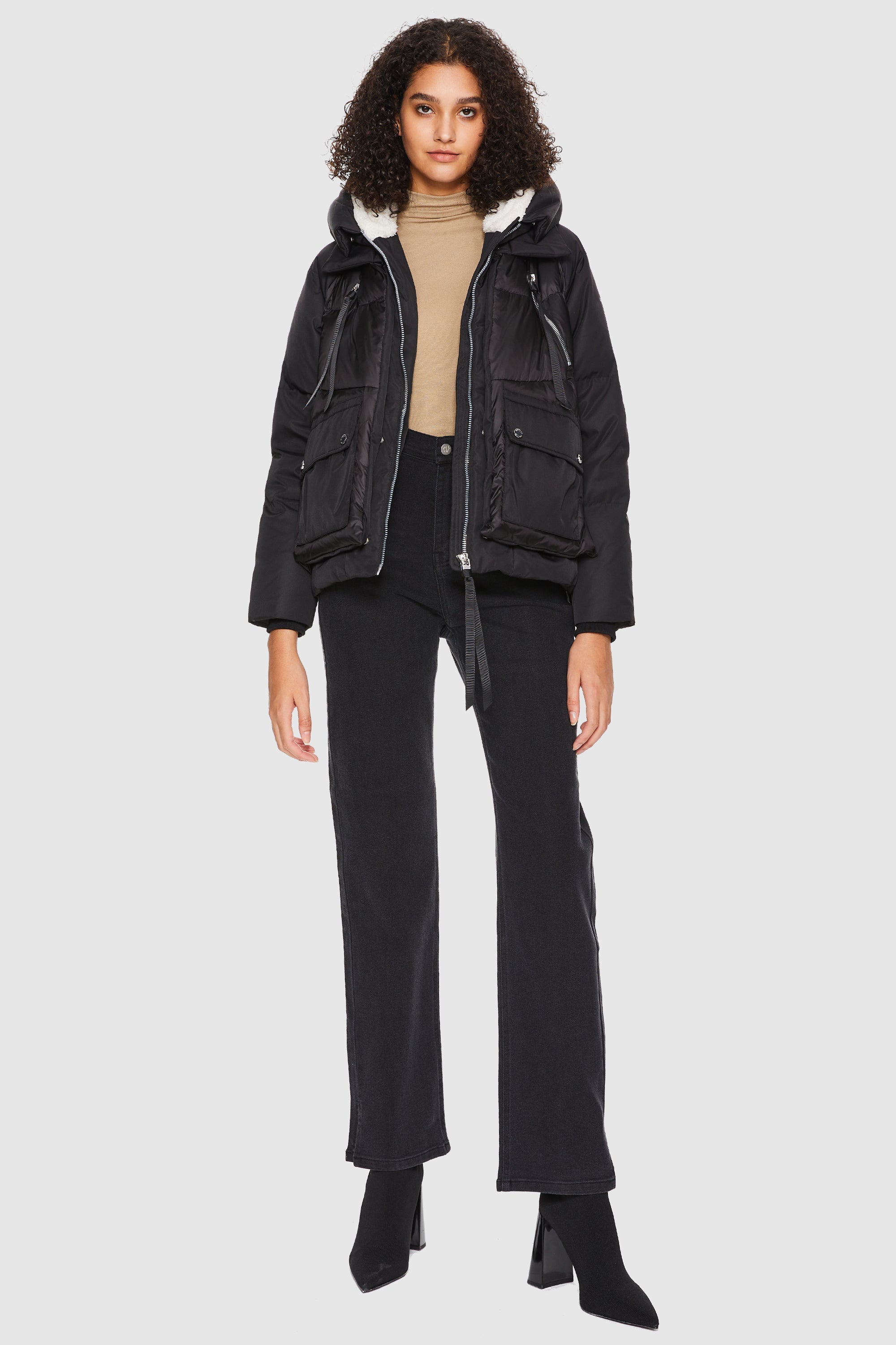 Orolay-092 Colorlay Cropped Hooded Puffer Jacket-#color_Black