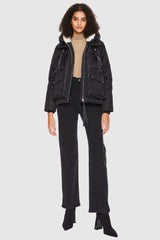 Orolay-092 Colorlay Cropped Hooded Puffer Jacket-#color_Black