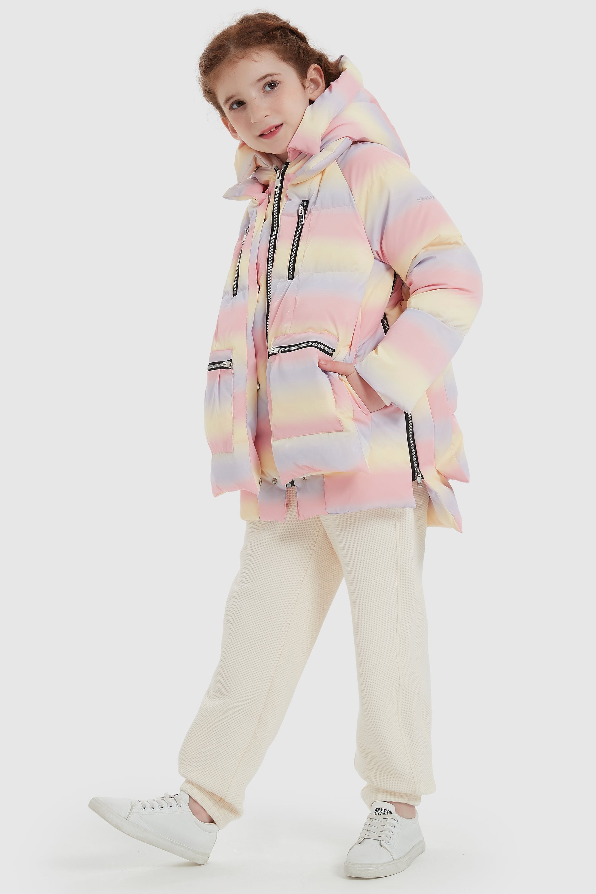 Orolay-092 Colorlay Kids Reflective Down Jacket #color_Pink