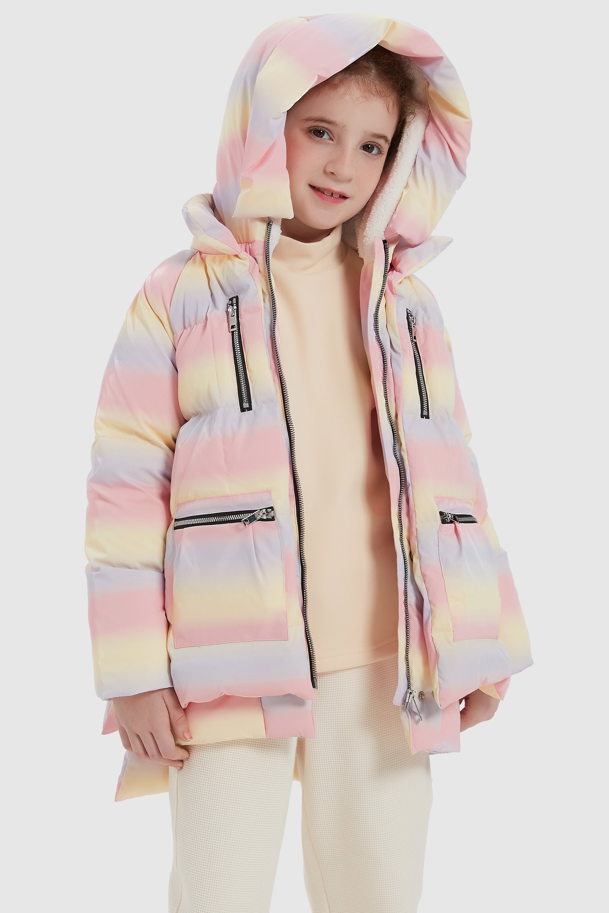 Orolay-092 Colorlay Kids Reflective Down Jacket #color_Pink