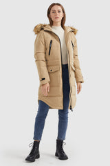 Orolay-Drawstring Hooded Thickened Down Coat-#color_Sand