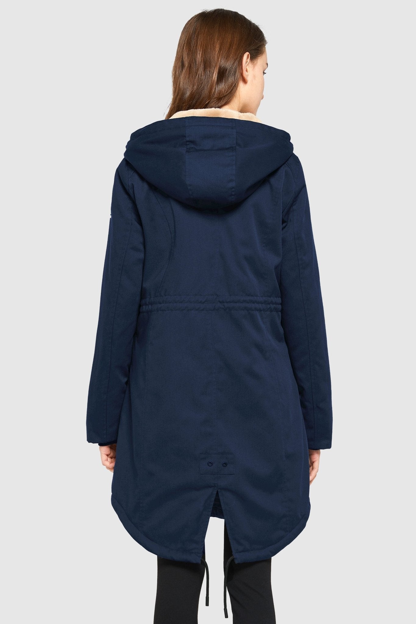 Parka-Drawstring Waist Fleece - Lined Parka - Orolay, #color_navy