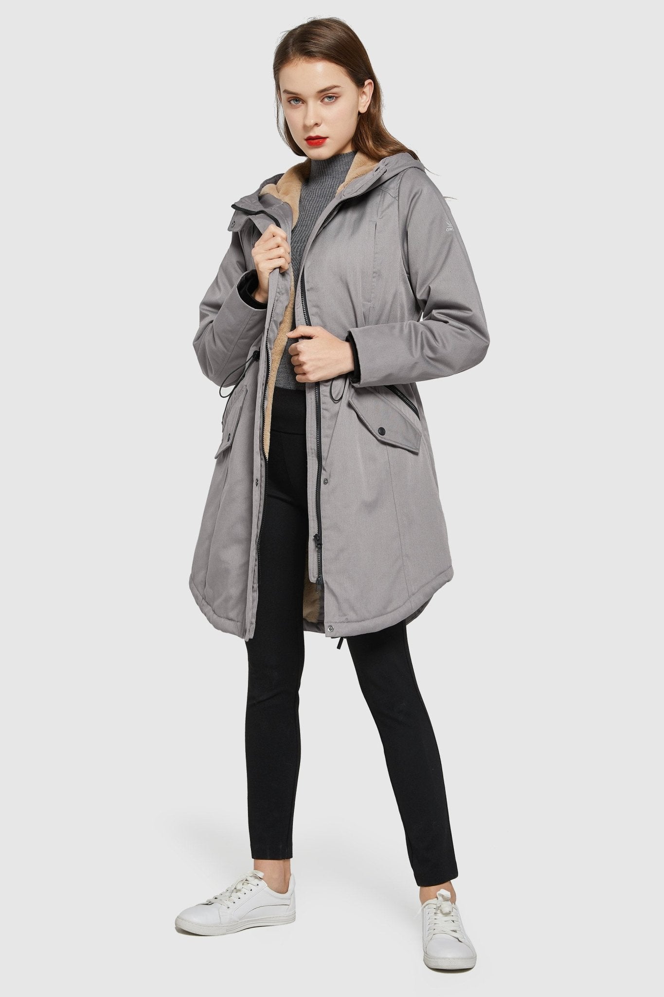 Orolay-Drawstring Waist Fleece-Lined Parka-Drawstring Waist Fleece - Lined Parka - Orolay, #color_Gray