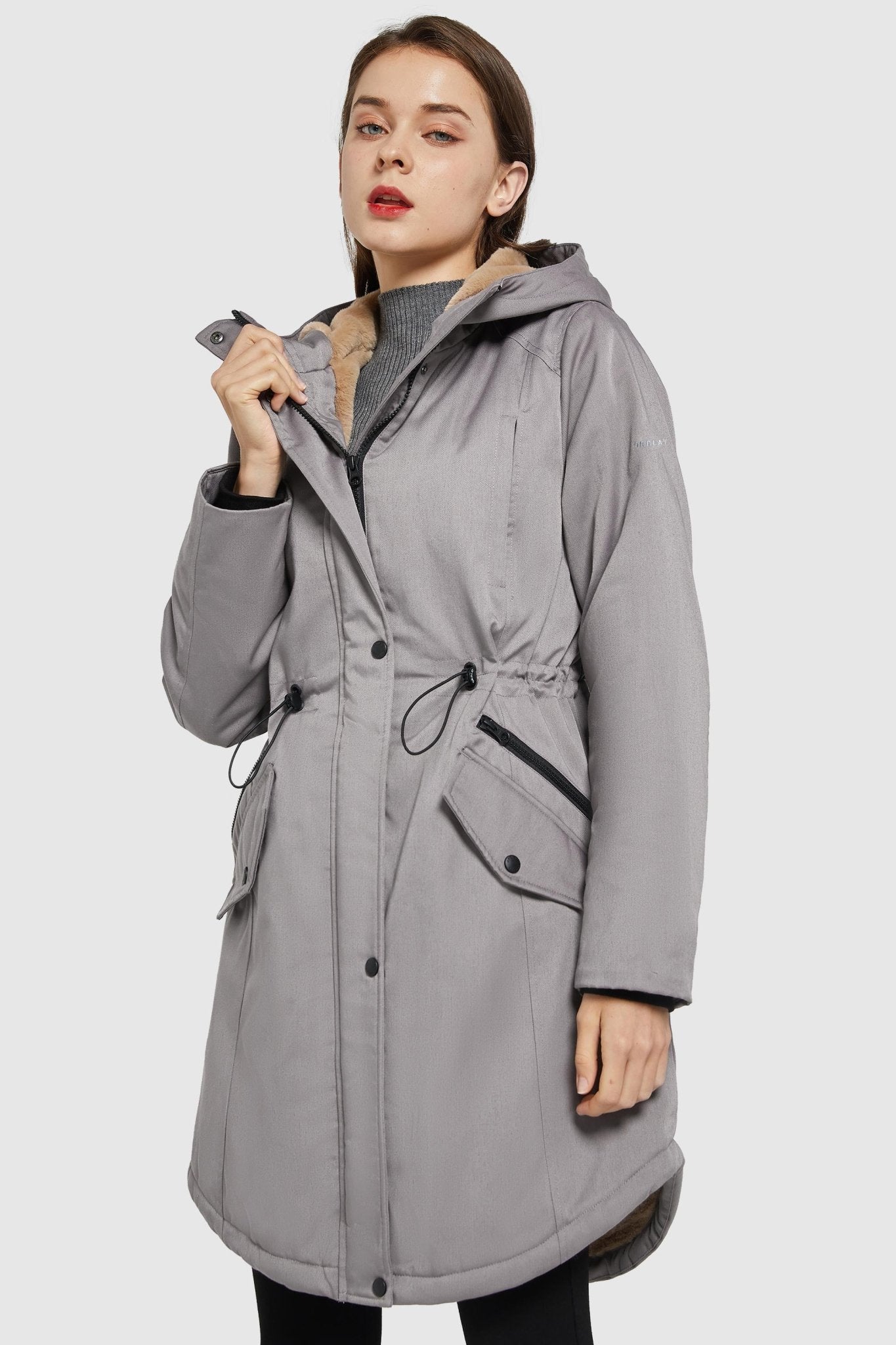Orolay-Drawstring Waist Fleece-Lined Parka-Drawstring Waist Fleece - Lined Parka - Orolay, #color_Gray