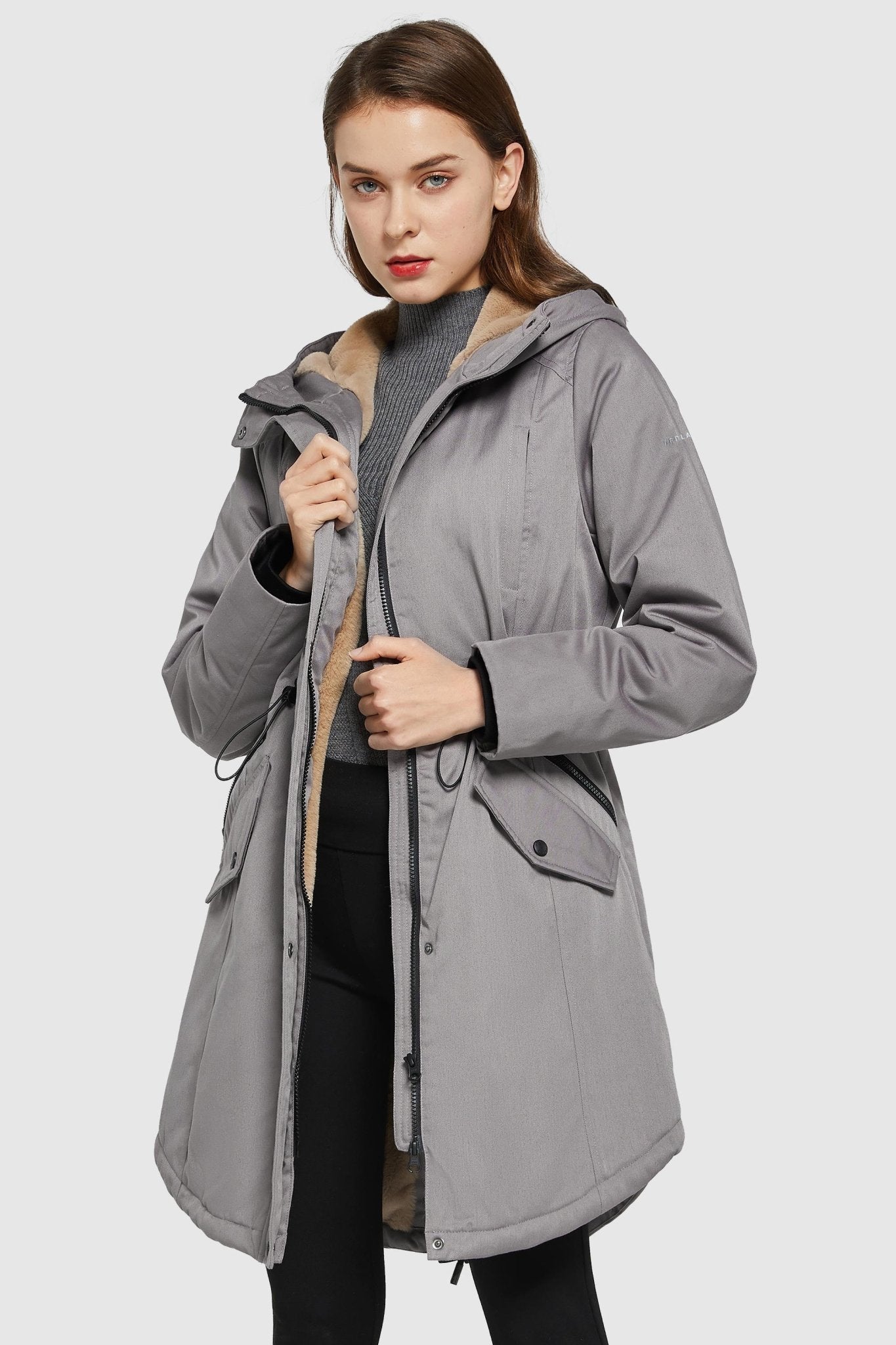 Orolay-Drawstring Waist Fleece-Lined Parka-Drawstring Waist Fleece - Lined Parka - Orolay, #color_Gray