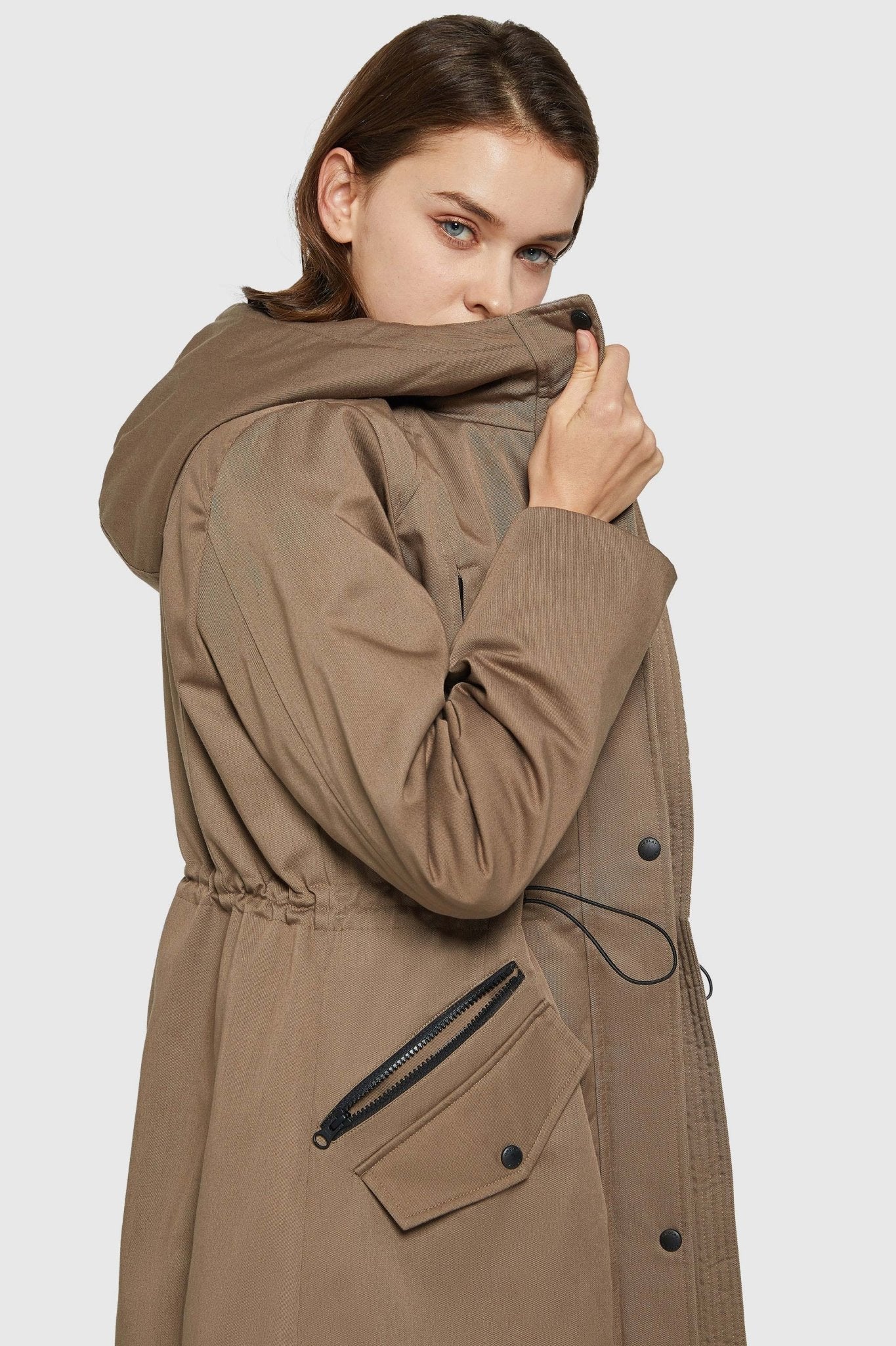 Parka-Drawstring Waist Fleece - Lined Parka - Orolay, #color_khaki