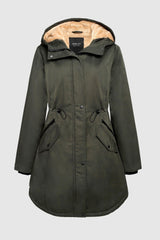 Orolay-Drawstring Waist Fleece-Lined Parka-#color_Dark greeb
