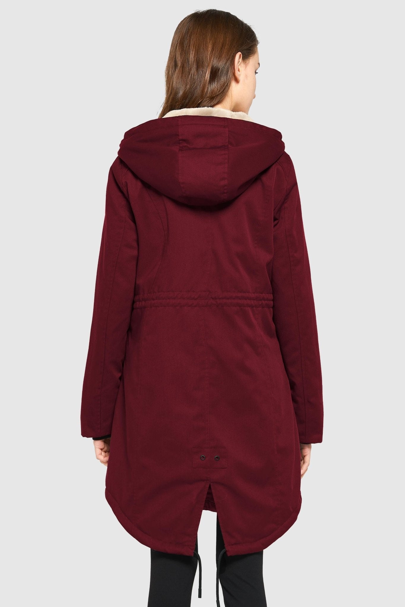 Parka-Drawstring Waist Fleece - Lined Parka - Orolay, #color_Dark Red