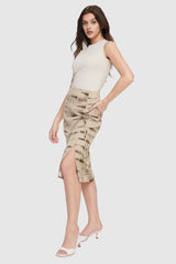 Orolay-High Waist Casual Pencil Skirt-#color_Khaki Wave