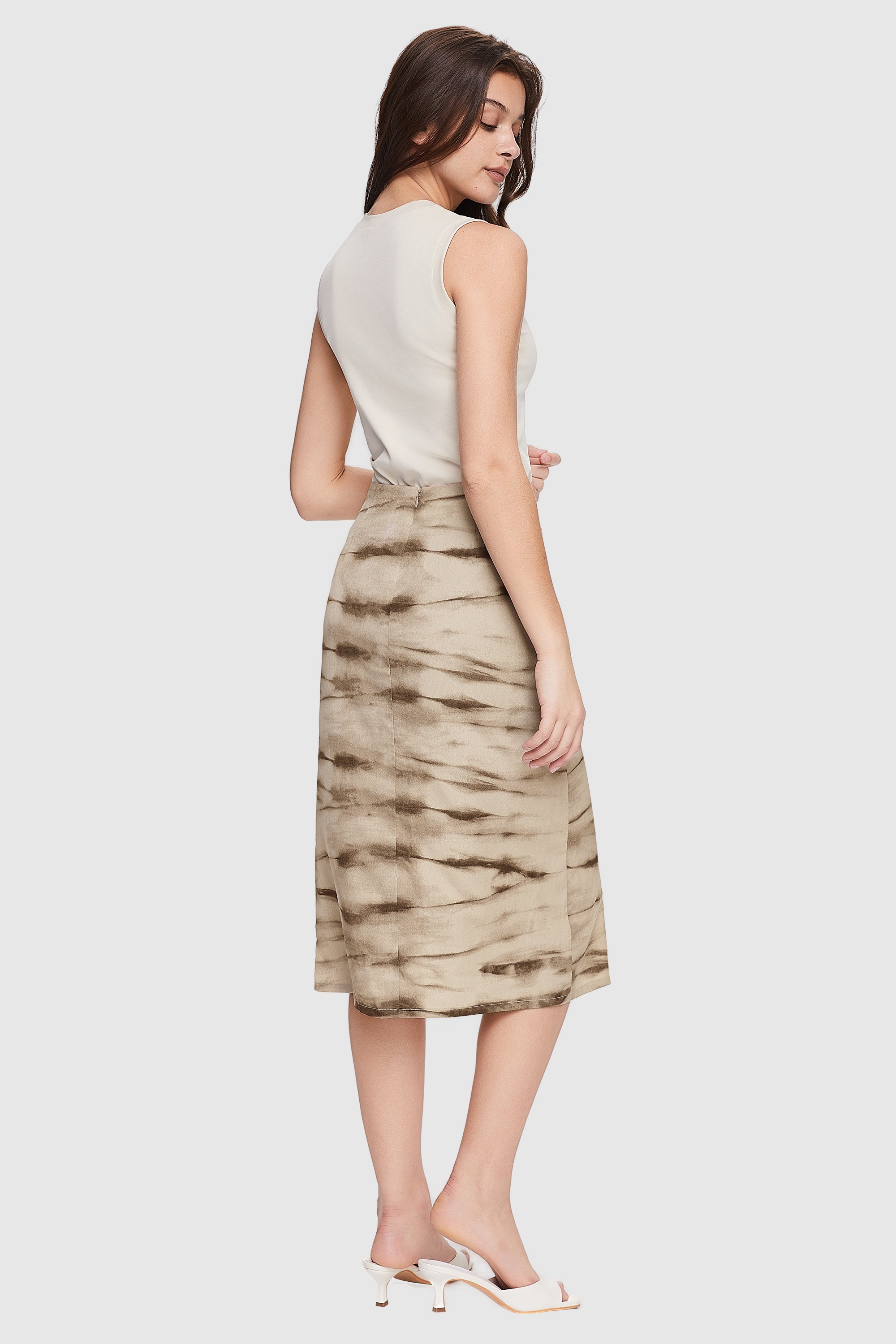 Orolay-High Waist Casual Pencil Skirt-#color_Khaki Wave