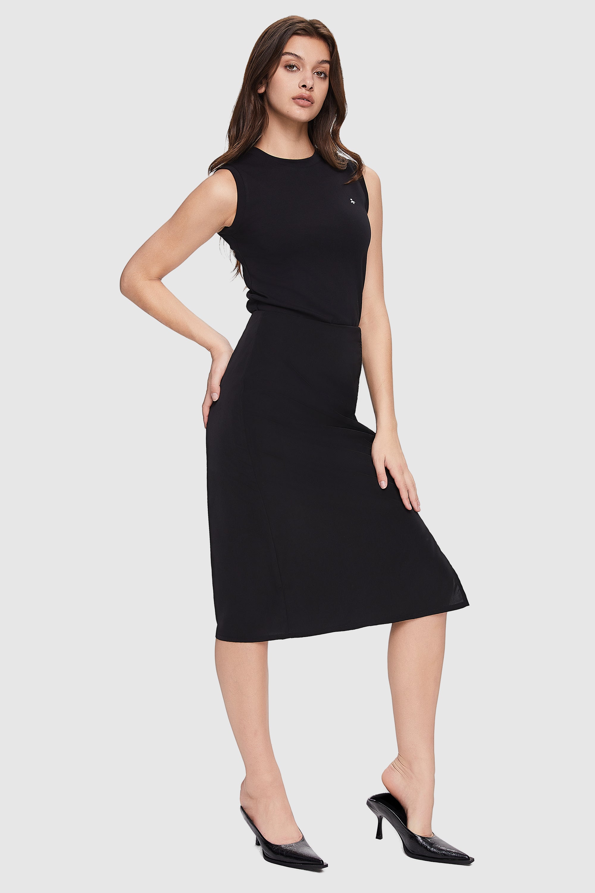 Orolay-High Waist Casual Pencil Skirt-#color_Black